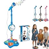 The Multifunctional Microphone Toy, Kids Microphone with Stand Karaoke Song Music Instrument Toys with Speaker and Sparkling Light Show LED,Effects Connect Phone,MP3 for Christmas and Birthday (Blue)