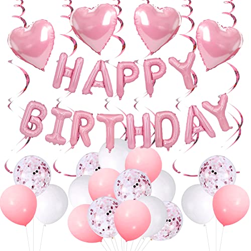 Pink Party Decorations - Happy Birthday Banner, Balloons & Supplies for Women & Girls' 1st to 70th Birthdays