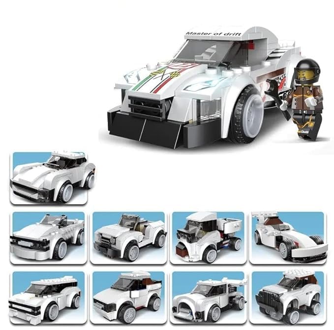 Image of SHAKTISM 10-in-1 Race Car Building Blocks Set, 181+ Pieces, Push n Go Action, Educational DIY Toy for Kids 6+ (DIY Super Car181+PCS)