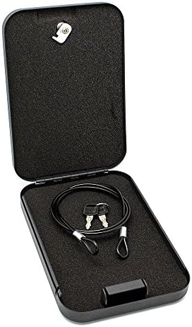 GERO Tactical Hard Locking Steel Metal Gun Case with Foam Padding & Security Cable for Pistols Handguns Cameras Electronics Knife Credit Cards & Accessories - Attach to Desks Nightstands - 2Pack