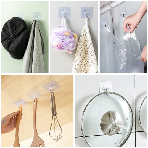 KINDOYO Lot de 15 Crochets Adhésif Transparent - Crochet Mural Acier Inoxydable PVC Imperméable pour Maison Cuisine Salle Bain – vue 6