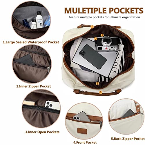 Wogarl Weekender Bags For Women Large Canvas Overnight Bag Travel Duffel Bags Carry On Shoulder Weekend Bag Tote With Shoe Compartment For Travel Night Flight Daily Use (Beige) #TOP4