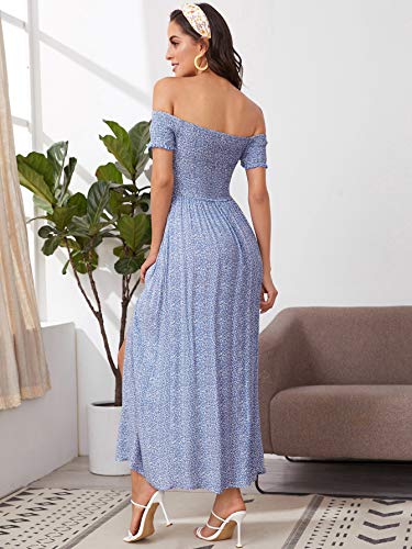 Floerns Women's Boho Floral Print Off Shoulder Split Long A Line Dress2