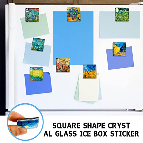 Square Fridge Magnet Crystal Glass Van Gogh Oil Painting Refrigerator Magnets,Cute Kitchen Magnets For Office Whiteboard, Cabinet, Dishwasher, Locker（12Pcs） #TOP4