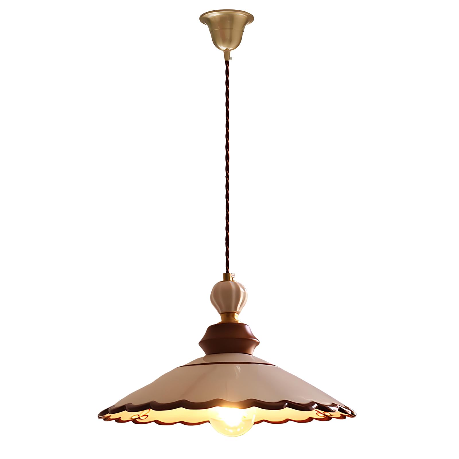 YNVIOZM Vintage Pendant Light Mid-Century Ceramic Pendant Lamp Solid Wood Finish Retro Hanging Ceiling Lighting Fixture for Kitchen Island Dining Room Bedroom Hallway