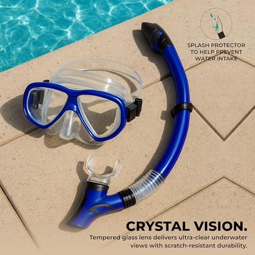 Image of Nivia Pro Dive 2.0 Diving Set for Unisex Kids and Adults, Snorkle Set with Swimming Goggles, Swimming Mask Diving Goggles with Silicone Strap, Snorkel Mask for Underwater Sports Diving (Blue)