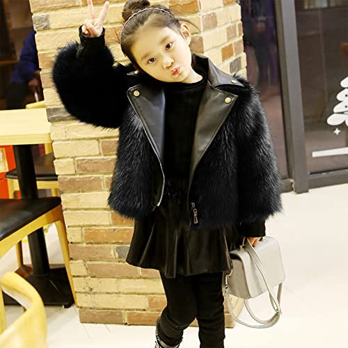 Girls Cozy FauxFur Jacket, Kids Girls Winter Long Sleeve Thicken Coat Jacket Toddler Warm Fleece (Black, 7-8 Years)3