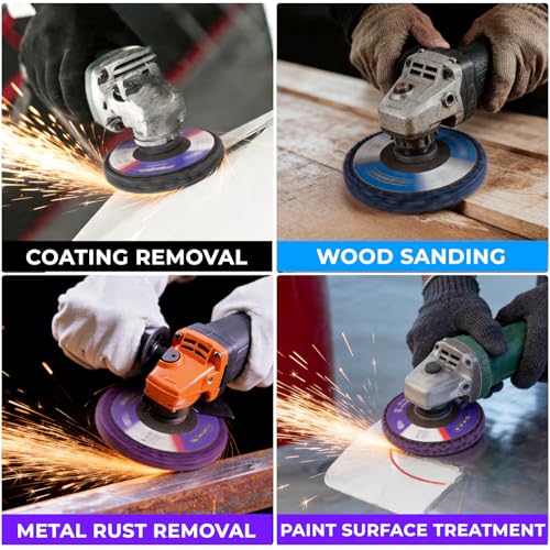 PMIQSA 10 Stück CSD Scheibe Schleifscheiben 115mm, Reinigungsscheibe Grobschleifscheiben Für Rostentfernung Metall, Ntfernen Sie Farbe, Beton Stein 4x Lila + 3x Blau + 3x Schwarz
