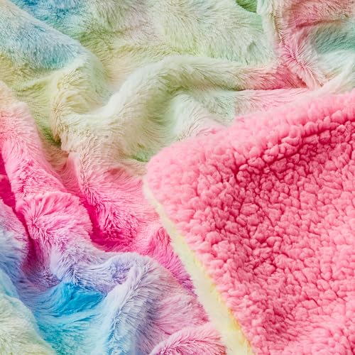 Ramees Faux Fur Throw Blanket, Soft Fuzzy Fluffy Plush Warm Throw Sherpa Fleece Blankets For Bed Couch Sofa, Cozy Blankets Tie-Dye Rainbow thumb #8