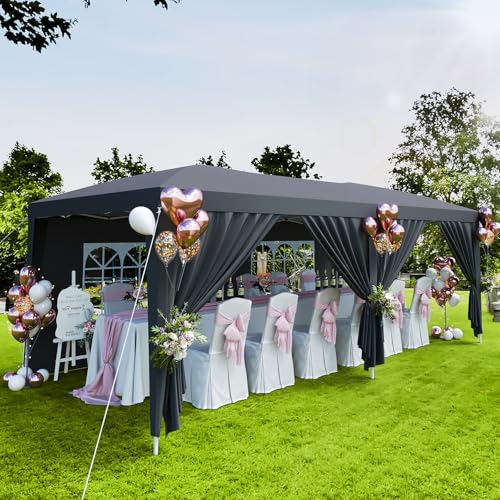 10x20 Heavy Duty Pop Up Canopy Tent with 6 Removable Sidewalls, Easy Up Commercial Canopy Tents for Parties, Large Outdoor Canopies with 3 Adjustable Heights, Stakes X18, Ropes X6, Grey