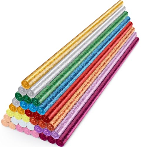 ENPOINT Color Glitter Hot Glue Sticks, 8" Long x 0.27" Dia Hot Melt Glue Sticks Mini Size, Craft Adhesive Waxing Sticks Bulk for Cards, Sealing, Holiday Decoration, Art, DIY, 36 Pack