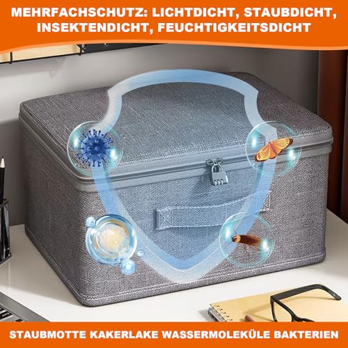 ATSGJLZN Abschließbare Box,Kisten Aufbewahrung mit Deckel,Aufbewahrungsbox mit Deckel Stoff,Verschließbare Box Abschließbar mit Reißverschluss und Schloss(30 * 20 * 14CM)