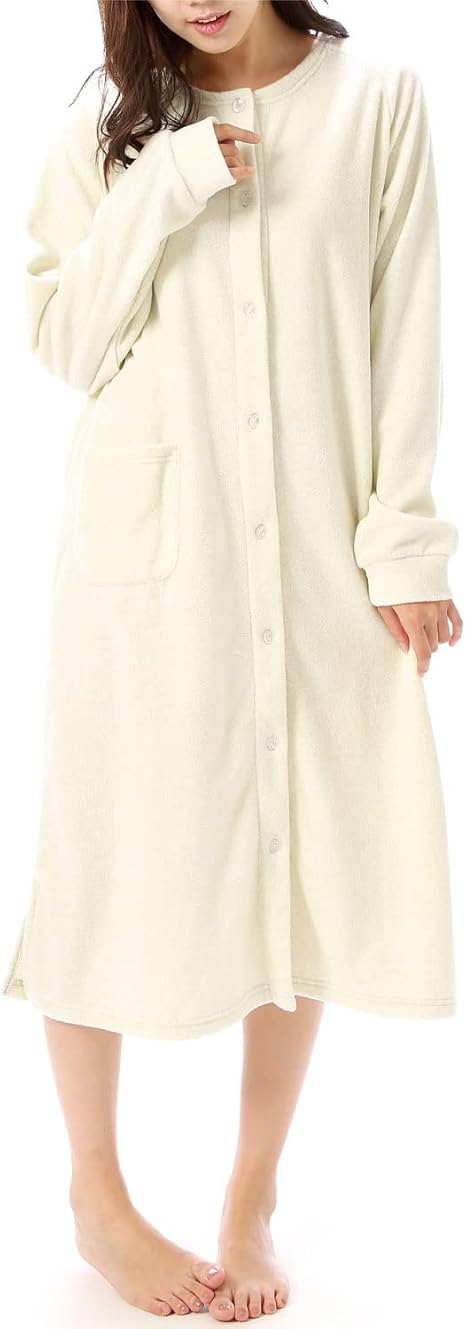 Amazon Nishiki ニシキ ネグリジェ パジャマ レディース 長袖 ふんわり ソフトシフォン 冬 前開き ロング丈 ルームワンピース ルームウェア 部屋着 ルームワンピース ネグリジェ 通販