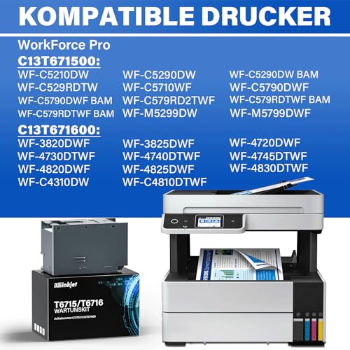 Osinkjet T6715 T6716 Wartungsbox Kompatibel für Workforce WF-4720 WF-4725 WF-4730 WF-C5210 WF-C5710 WF-C5790, Resttintenbehälter T6715 T6716 Wartungskasten, C13T671500 C13T671600