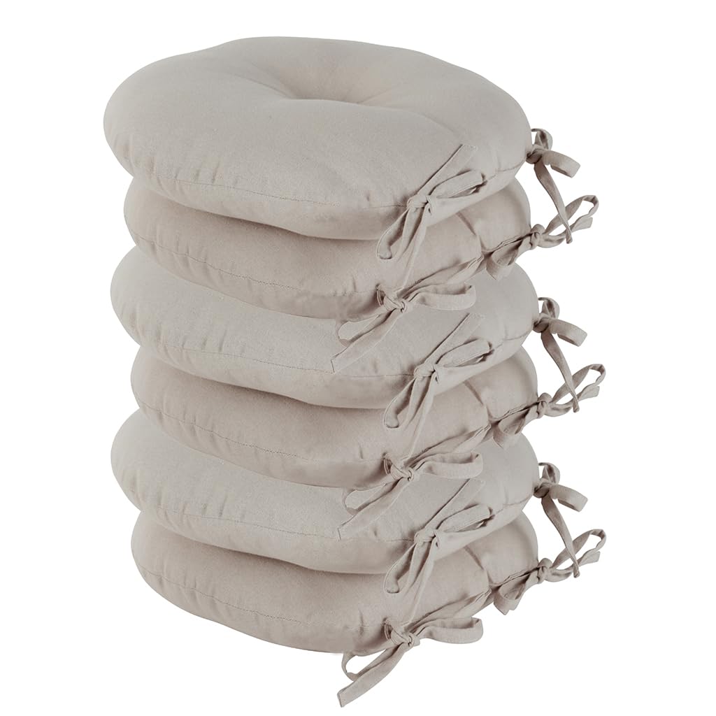 Dibor Dining Chair Seat Pad Set of 6 Grey Circular Tie On Chair Cushions