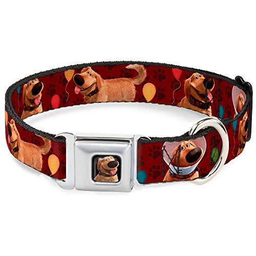 Buckle-Down Seatbelt Buckle Dog Collar - Dug 4-Poses/Balloons/Paw Print Reds - 1" Wide - Fits 15-26" Neck - Large