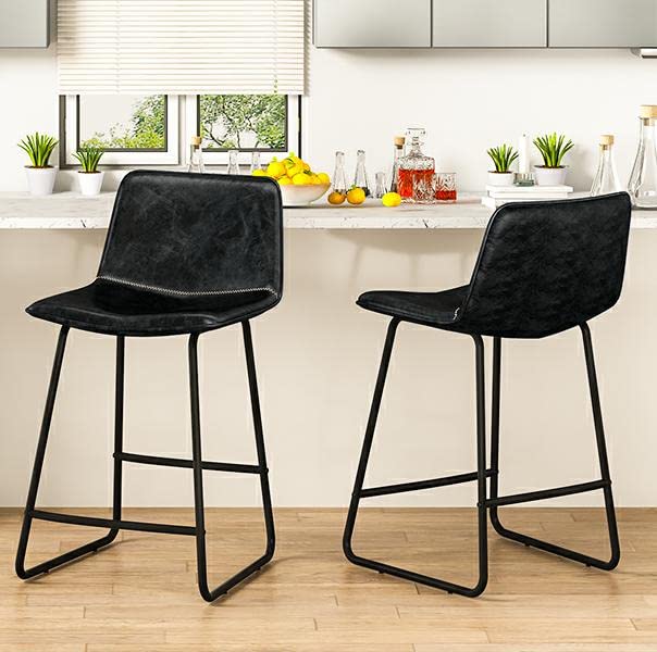AWQM-Bar-Stools-Set-of-2Vintage-PU-Leather-Pub-Height-Stools-with-Metal-Leg-and-FootrestKitchen-Island-Counter-StoolsChairsfor-Dining-RoomLoungeKitchenBlack