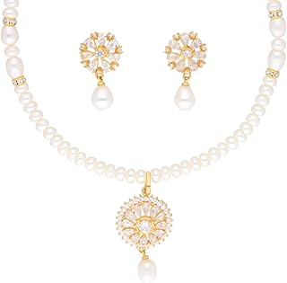 Sri Jagdamba Pearls Dealer Freshwater Baheera Pearl Pendant Necklace set | Necklace to Gift Women &amp; Girls| With Certificat...