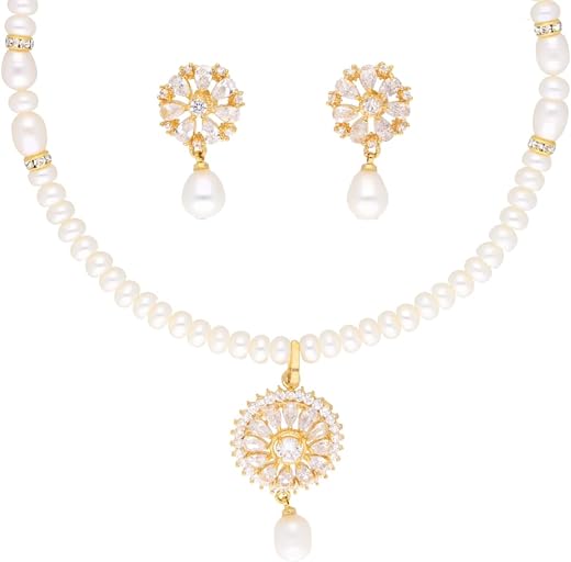 Sri Jagdamba Pearls Dealer Freshwater Baheera Pearl Pendant Necklace set | Necklace to Gift Women &amp; Girls| With Certificat...