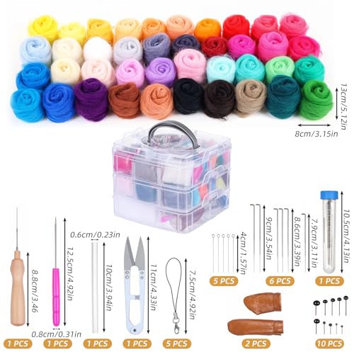 Image of mekueeex 40 Colors Needle Felting Kits for Beginners, Needle Felting Supplies Kits with Tools, Felt Starter Kits with Needles, Storage Bag for DIY Handcrafts Decoration