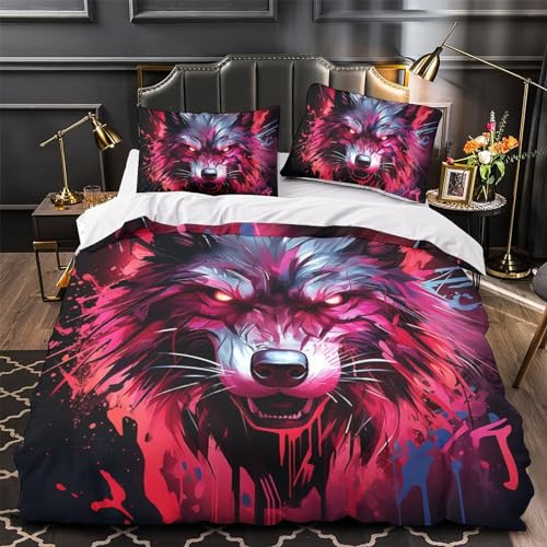Housse de couette loup 3D microfibre douce avec fermeture éclair - 4