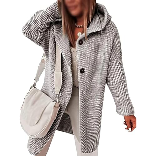 Cárdigan Mujer Cárdigan De Punto Grueso Cárdigan Largo Mujer Chaqueta De Punto Grueso De Manga Larga Abrigo De Punto con Capucha Abrigos De Invierno Chaqueta De Punto Larga Outwear Elegante (Color :