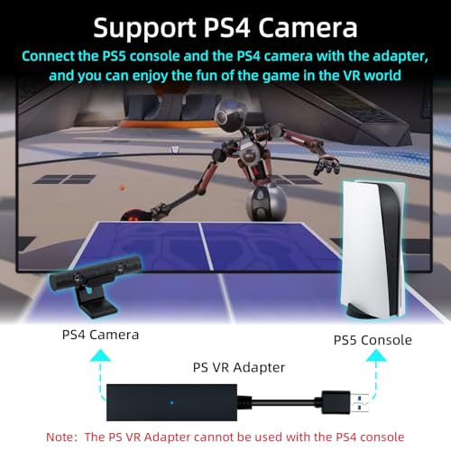 Mcbazel Adapter PS5/PS5 Slim VR do kamery USB3.0, konwerter kamer PS4/PSVR na konsolę PS5/PS5 Slim ze wskaźnikiem LED, kompatybilny z konsolą PS4 PSVR na PS5, czarny