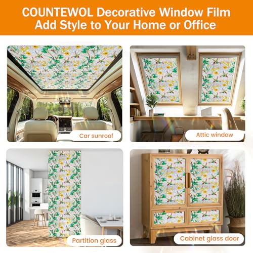 COUNTEWOL Colorful Bird and Floral Window Privacy Film Stained Glass Window Film Rainbow Window clings Non-Adhesive Reusable Decorative for Room (Hummingbird Bloom, 45.2 x157.4 in) by COUNTEWOL - Image 6