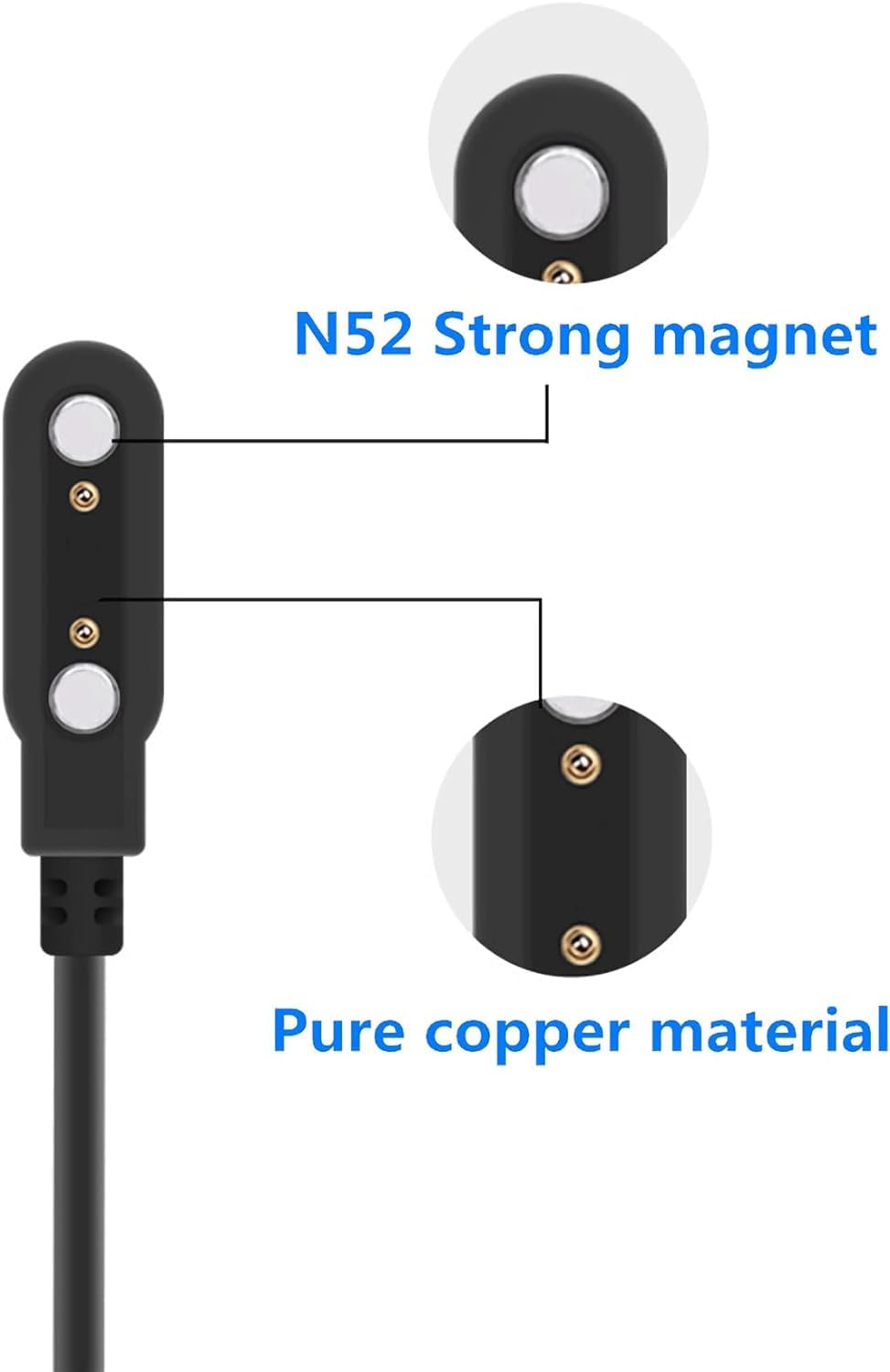 Chargeur universel magnétique de 7,62 mm, câble de charge magnétique à 2 broches pour montre intelligente, distance de charge compatible 7,5 mm-8 mm