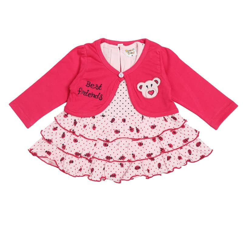 Image of NammaBaby Premium Baby Girls Full Sleeves Frock with Pant Baby Girl's Cotton Frock with Leggings, Frill Frock - Pack of 1