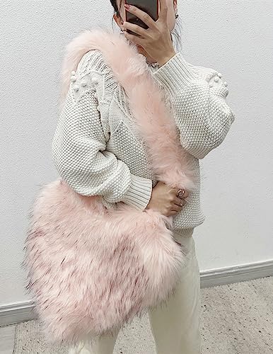 Women's Faux Fur Shoulder Purse Fleece Love Bag Heart Shape Y2k Crossbody Bag Chic Handbag Shoulder Bag2