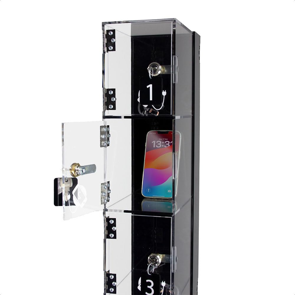 Colonnina di ricarica per smartphone con locker numerati, stazione di ricarica multipla con chiusura a chiave, ideale per uffici, negozi ed eventi (Verticale 6 Scomparti)