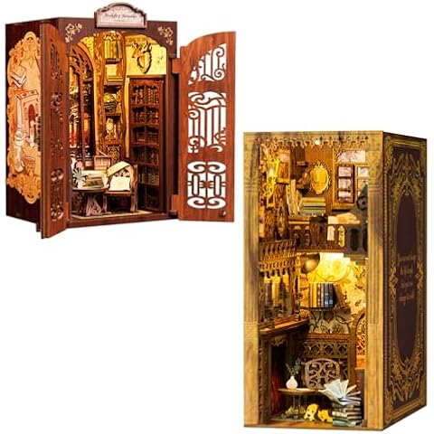 Fsolis DIY Book Nook Kit, Miniature House Kit 3D Puzzle Booknooks for Adults with Dust Cover and LED Lights Book Alley Decor for Shelves Cover