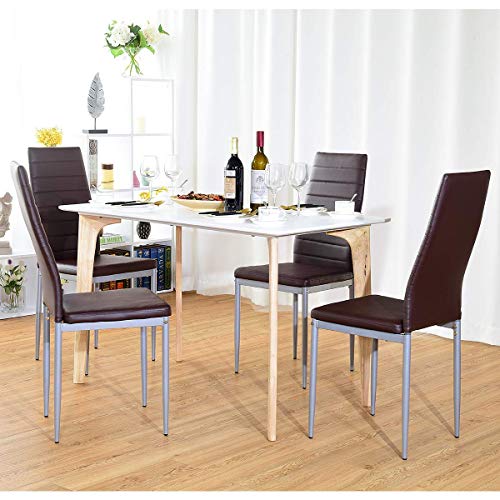 Casart 4 Pcs Pu Leather Dining Side Chairs With Padded Seat Foot Cap Protection Stable Frame Heavy Duty Elegant Ergonomically High Back Design For Kitchen Dining Room Home Furniture (Coffee) #TOP1