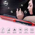 Minidiva 2-in-1 Courgeur et lisseur de cheveux avec anti-échaudage, 30s Chauffage en céramique rapide, 6 Niveaux de chaleur, Arrêt automatique, 360 Brosse de lisseur de cheveux chaude portative cordon pivotant pour la maison, Voyage (Rouge)