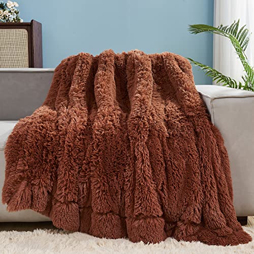 GONAAP Fuzzy Faux Fur Throw Blanket Twin Size Coffee Super Soft Cozy Plush Fuzzy Shaggy Blanket for Couch Sofa Bed (Coffee, Twin(60"x80"))