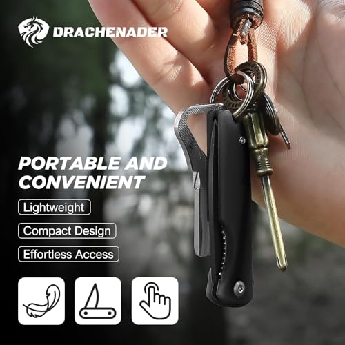 DRACHENADER Klappmesser Mini, Klingenlänge 5, 2 cm Taschenmesser, 5Cr13MoV Stahl Klein Einhandmesser, Schlüsselanhänger Messer Outdoor, Voll-Schwarz – Bild 5