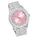 Techno Pave Womens 44mm Iced Solitaire Bezel Watch - Silver Plated with Pink Roman Dial