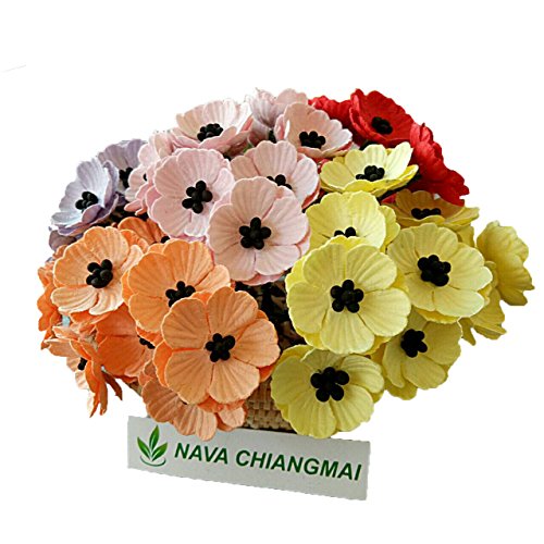 NAVA CHIANGMAI Poppies Mulberry Paper Flower,Poppy Flower for Scrapbooking Wedding Doll House Supplies Card,DIY Crafts,Artificial Mulberry Paper Flowers Wedding Home Decoration. (Mixed Color)
