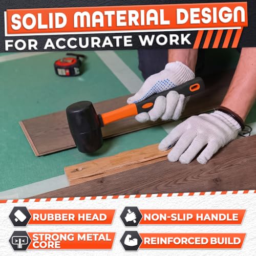 Image of Rubber Mallet Hammer 24 Oz, Soft Face Non-Marring Head (Orange) | Large Mallet with Anti-Vibration Non-Slip Grip; for Flooring, Decking, Fencing, Cabinets, and Furniture Assembly