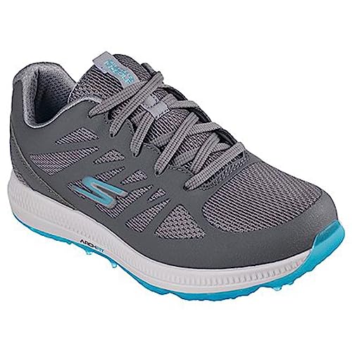 Skechers Women's Go Elite 5 Arch Fit Waterproof Golf Shoe Sneaker, Grey Aqua, 2.5 UK4