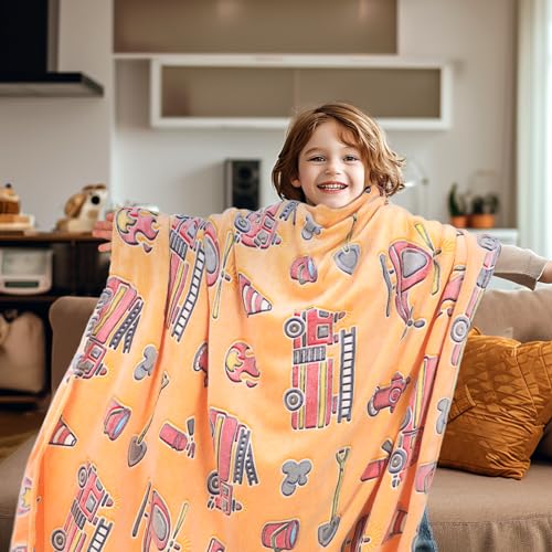 Image of Toddler Blankets for Boys, Glow in The Dark Fire Truck Throw with Tractor, Excavator Construction Toys, Birthday Kindergarten Graduation Gifts for Boys, Kids Blanket Car Room Decor, 50 inchx60 inch