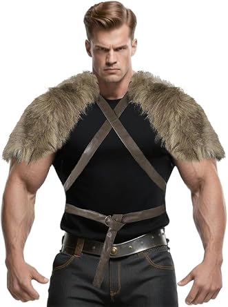 Viking Faux Fur Shawl Medieval Warrior Plush Shoulder Wrap Collar with Belt Renaissance Cosplay LARP Costume for Men Women