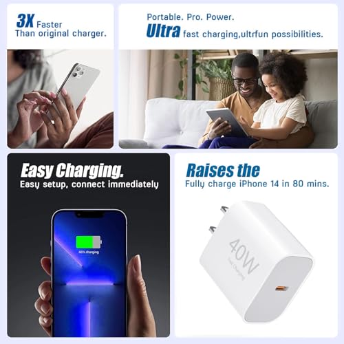 Image of USB C Charger Block,2-Pack 40W Type C Chagrer Fast Charging with 4FT&6FT Fast Charging Cable Compatible with i Phone 17 /17 Plus /17 Pro /17 Pro Max /16 /16 Plus /16 Pro /16 Pro Max /15 /15 Pro Max