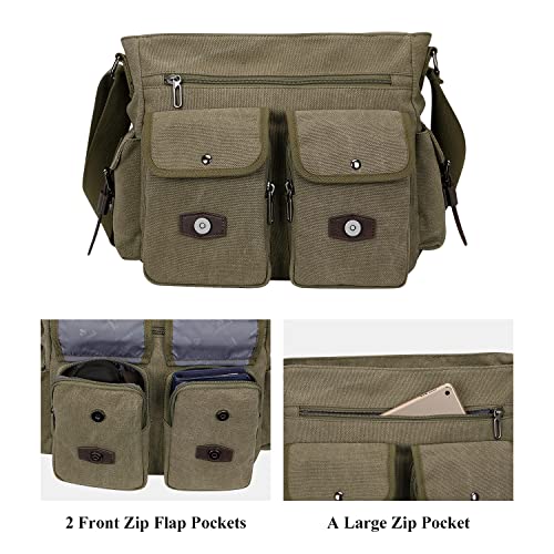 Witzman Vintage Canvas Messenger Bag For Men And Women Large Satchel Bags Crossbody With 12 Inch Laptop (A8008 Army Green) #TOP6
