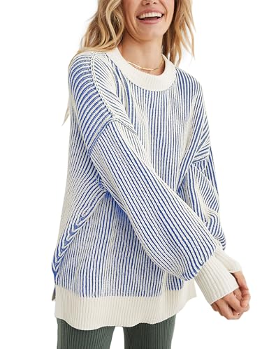 Image of Beyond Chenille Sweater for Women 2024 Winter Crew Neck Pullover Sweater Color Block Knit Tops (13W-Navy-M)