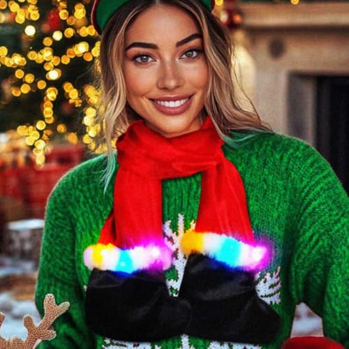 Latious Light Up Christmas Scarf Red LED Xmas Scarf Glow Santa Scarves for Women2