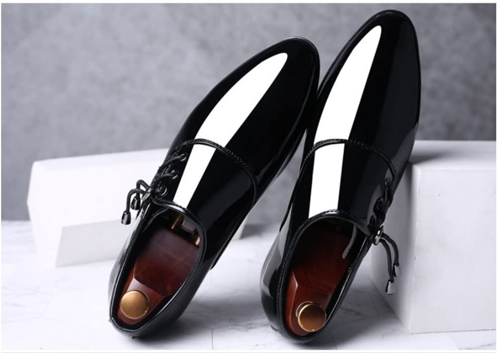 Oxford Scarpe Eleganti da Uomo Stringate Punta Arrotondata Pelle Microfibra Lucida Suola Bassa in Gomma Festa Antiscivolo