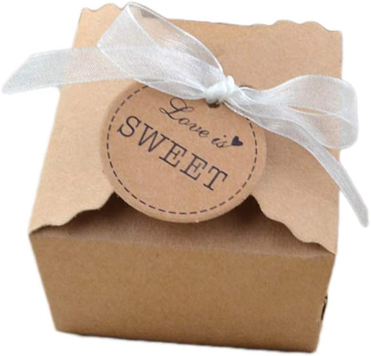 knowing 50 Pieces Cute Kraft Paper Box Gift Box with Batural Jute Twines For Wedding Party Present Wrapping Favour Favor Gift Candy Box Brown (Chiffon Yarn)