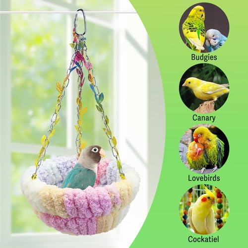 Image of kathson Hanging Bird Bed, Hammock for Cage Winter Warm Bird Plush Nest Parrot Sleeping Bed for Budgie Lovebird Conure Quaker (Diameter 6.3 in, Pink)